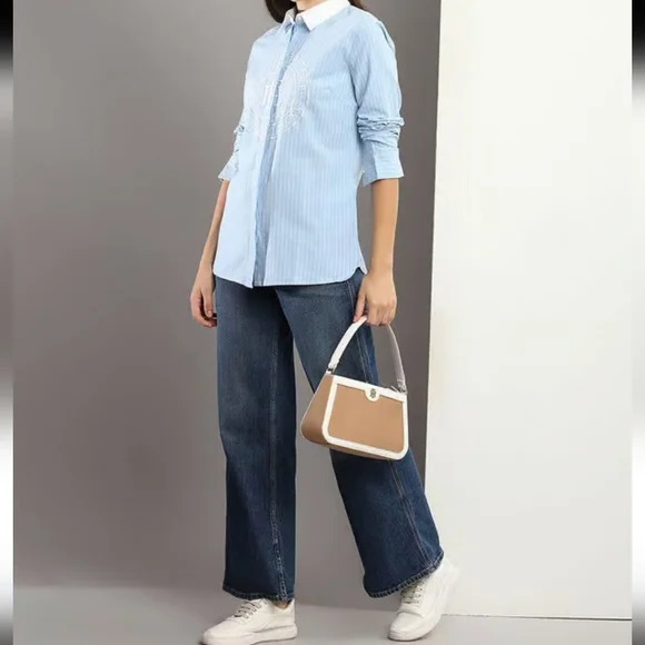 TOMMY HILFIGER Blue Striped Embroidered Logo Cotton Shirt - Picture 2 of 8